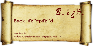 Back Árpád névjegykártya